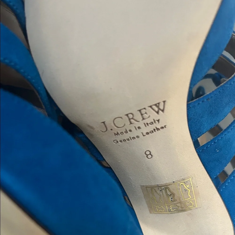J. Crew Vibrant Blue Suede Lace Up Cage Strappy Heels - Picture 4 of 8